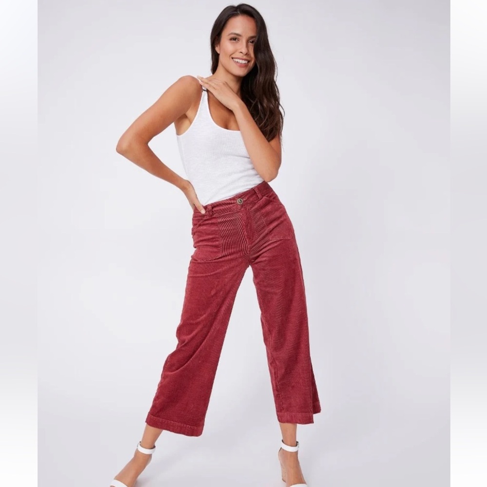 NWOT PAIGE Anessa Velvet Rose Cropped Flare Corduroy Pants 29